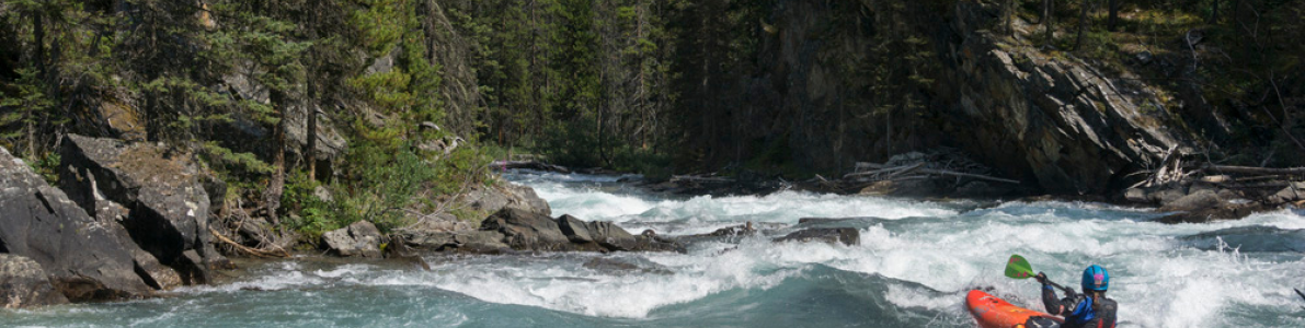 Mistaya River, Banff with whitewater kayaker